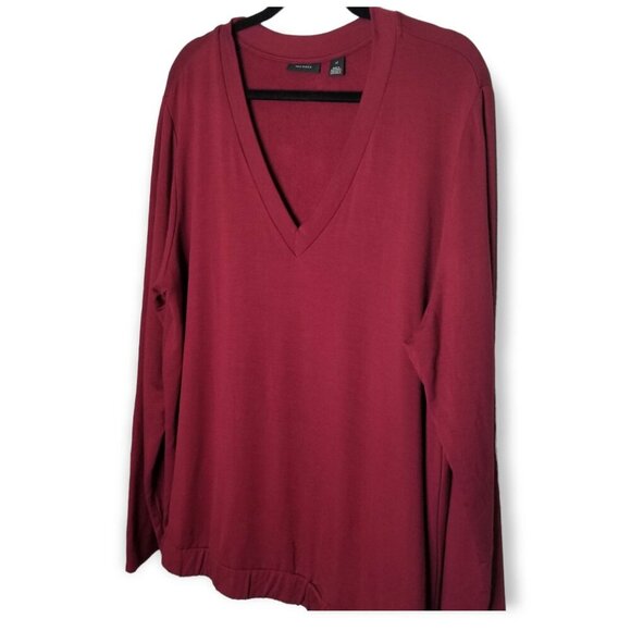 Halogen Maroon V-Neck Long Sleeve Sweater Elastic Hem With Tie Super Soft Lining - Picture 2 of 8